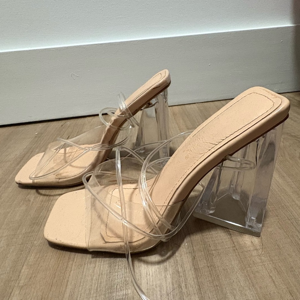 Fashion Nova Nude and Clear Block Heels
